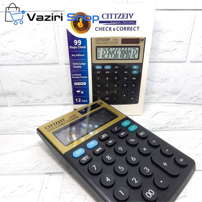 ماشین حساب برند CITTZEIV مشکی طلایی ، کیفیت عالی (تغذیه خورشیدی و باتری)