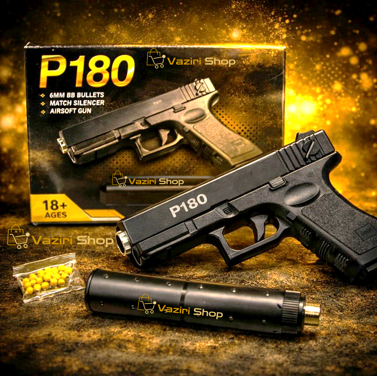 تفنگ اسباب بازی کلت p180 صداخفه کن رزوه فلز - اصلی